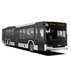 fehér/fekete Scania Citywide, városi autóbusz